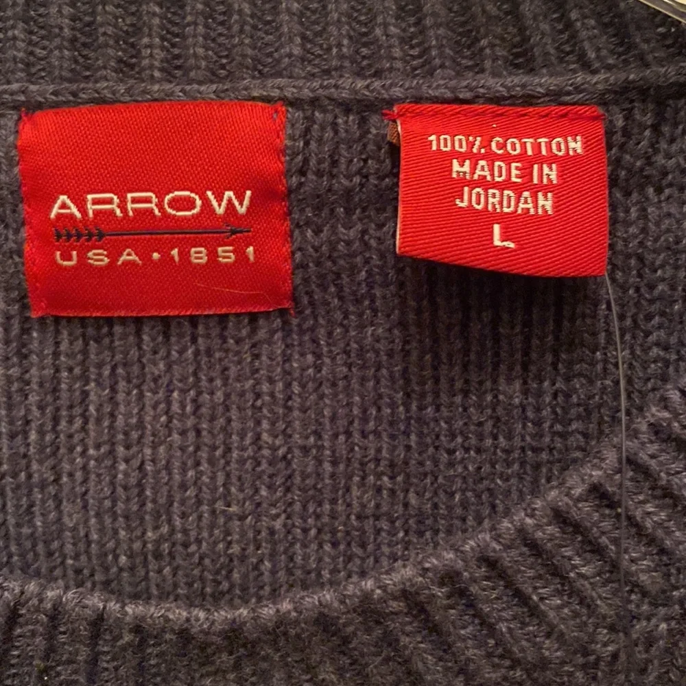 ARROW Mens Crew Neck Pullover Sweater Blue Window Pane Knit L Large NWT lcsr $50